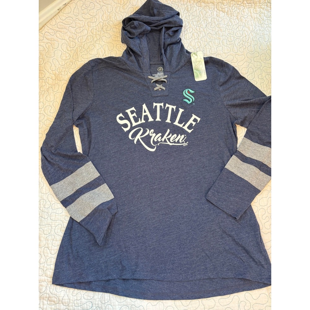 Seattle Kraken NHL Women's Navy Heather Lace Up Hoodie Long Sleeve Shirt Size XL